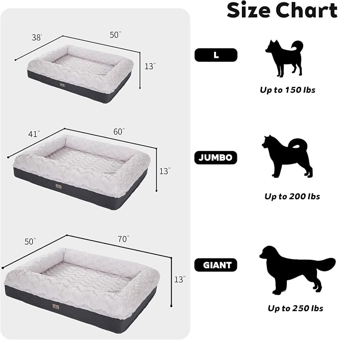 Memory Foam Dog Bed, Extra Large Orthopedic Dog Sofa with Sides and Waterproof Liner, Washable Bolster Pet Bed Couch with Removable Cover, Jumbo Plus | 60 inch, Off-White