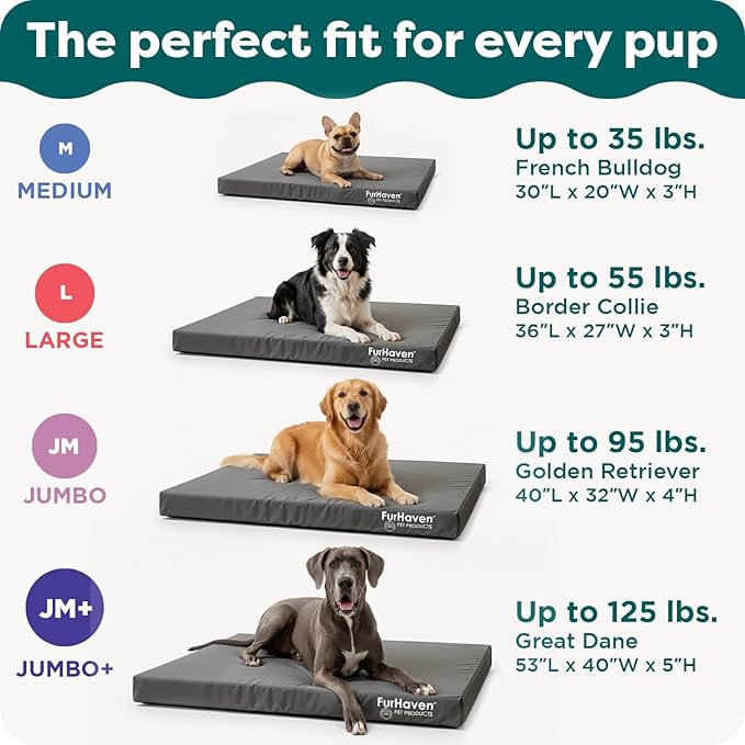 FurHaven Water-Resistant Orthopedic Dog Bed for Large Dogs, Oxford Polycanvas Mattress with Orthopedic Solid Slab Foam for Joint Support, Removable Washable Cover, Jumbo XL, Stone Gray