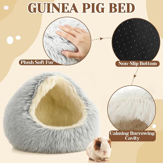 Novabright 4 Pcs Guinea Pig Bed Hooded Cover Hamster Hideout Warm Plush Bunny Washable Anti-Slip Round Cave Beds Cage Accessories for Small Animal Hedgehogs Ferrets Dwarf Rabbits