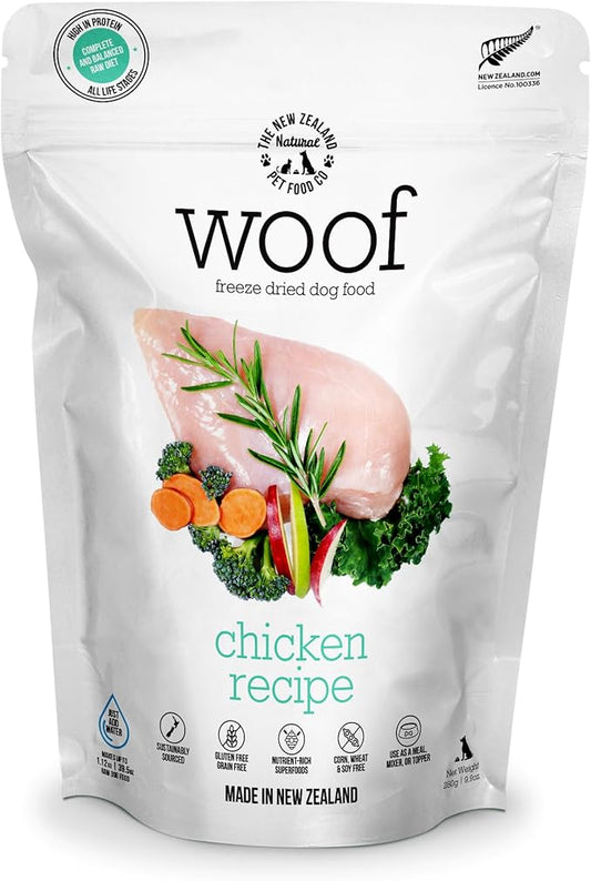 The New Zealand Natural Pet Food Co. WOOF Freeze Dried Dog Food - Chicken Recipe, High Protein Dog Treats & Snacks, Dog Food Toppers & Meals - 9.9 Ounce (Pack of 1)