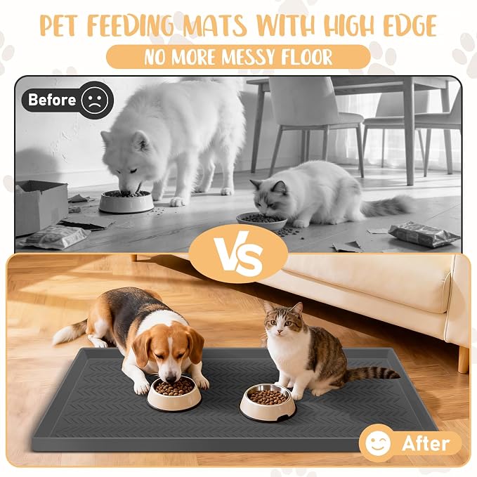 Kalolary Silicone Dog Food Mat, 55” x 16”Waterproof Pet Feeding Mat with High Raised Edge Avoid Spill Out,Dog Water Bowl Placemats for Indoor Easy to Clean