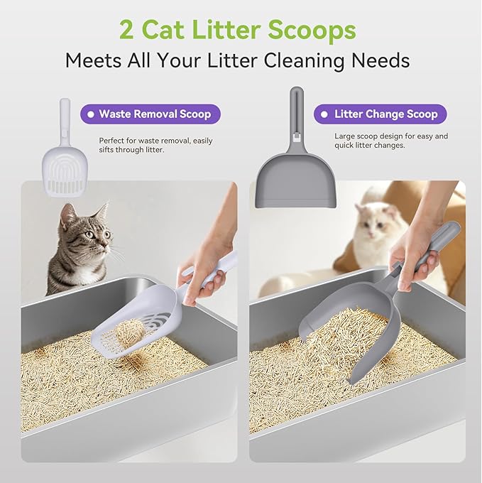 Stainless Steel XL Cat Litter Box for Cats, High-Sided Design Prevents Urine Leakage, Non-Stick, Easy to Clean, Includes Scoop, Grey