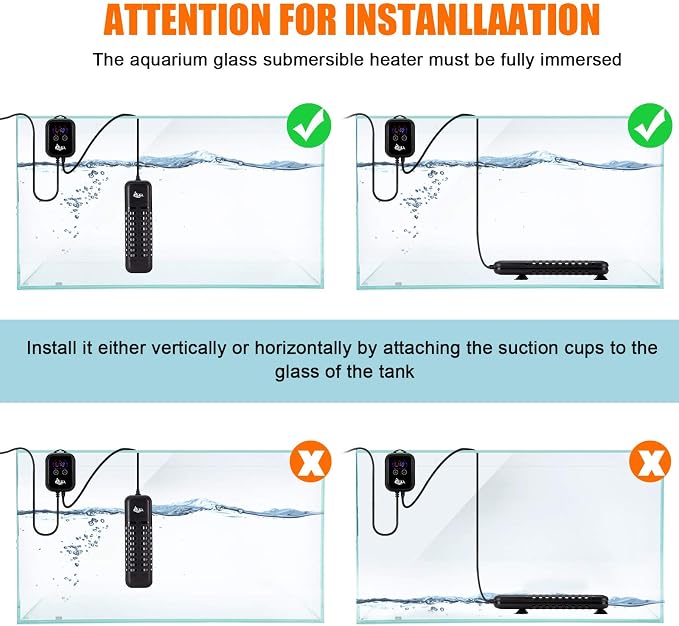 AQQA 1200W Submersible Aquarium Heater for Fish Tank 150-300 Gallon Aquarium Digital Thermostat Pond Heater with Overheating & Dry-Run Protection for Freshwater and Saltwater, Temperature Range 59-93℉