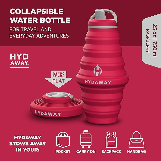 HYDAWAY Travel Collapsible Water Bottle 25oz - BPA-Free, Leakproof, Lightweight, Portable & Space-Saving - Perfect for Hiking, Travel, and All-Day Hydration