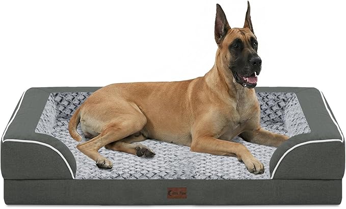 Orthopedic Dog Beds for Extra Large Sized Dogs 53x42 Inch, XXL Waterproof Egg Crate Foam Dog Sofa Bed with Removable Washable Cover Big Pet Couch with Bolster & Non-Slip Bottom, Dark Grey