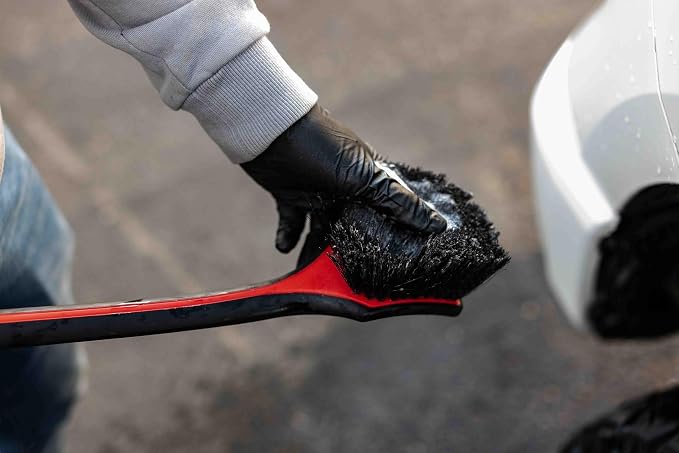 Detail Factory - Fender Well Brush - Ergonomic ProGrip Handle, Stiff Synthetic Bristles, Ergonomic Design, Clean Your Wheel Wells with Ease - Octane Riptide
