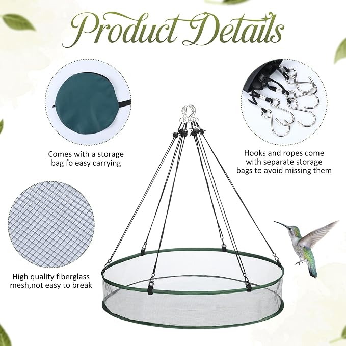 FoldTier 2 Pieces Universal Wild Bird Seed Catcher Hanging Hoop Platform Bird Seed Catcher Tray for Hummingbird Feeders Bee Feeder Outdoor Garden Accessories (24 Inch)