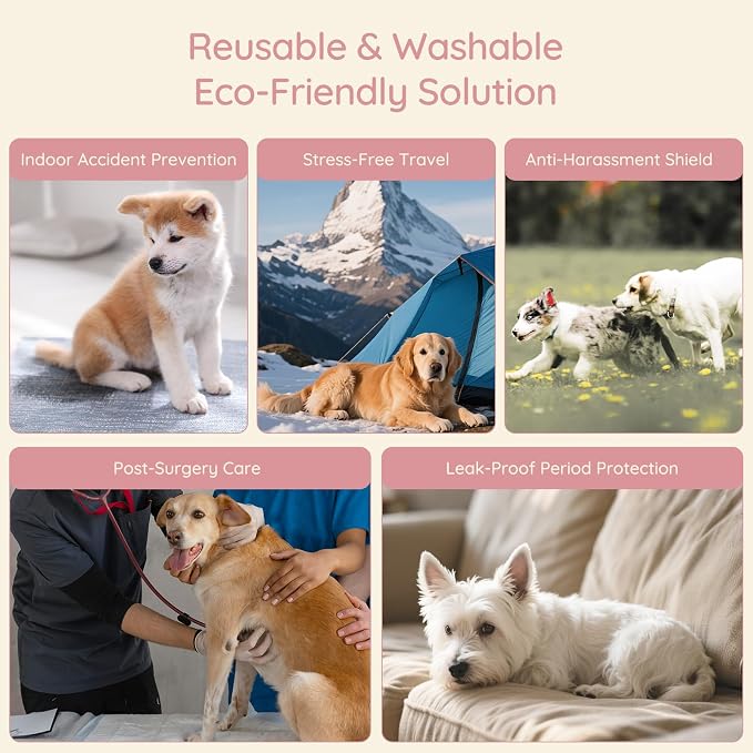 BELLA & PAL Washable Dog Diapers Female, 3 Pack Highly Absorbent Dog Diaper, Leak-Proof Diaper for Dog Female in Heat, Period, Incontinence, Excitement Pee (Pink Delight, L (19-25" Waist))