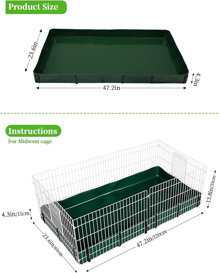 Guinea Pig Cage Liner, for Midwest Cage 24"x47" Waterproof/Leakproof Base for Guinea Pig Cages. Reusable Bottom for Rabbits Hamsters Hedgehogs and Other Small Animals. Green