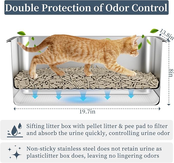 19.7''x13.8''x13.8'' Enclosed Stainless Steel Litter Box with Lid