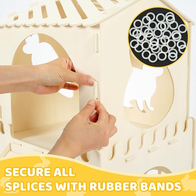 Extra Large Rabbit Hideout, Wooden Bunny Castle with Tunnel and Stair, Rabbit House Tower with Hay Feeder Sturdy Habitat for Guinea Pig Chinchilla Ferret Hamster