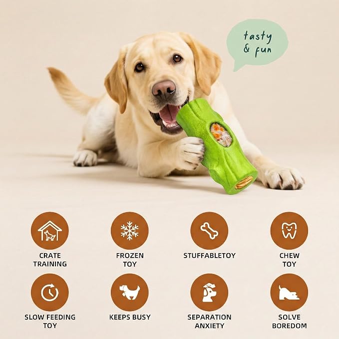 2 Pack Dog Toys for Aggressive Chewers, Interactive Indestructible Dog Toys with Frozen Treat Function, Durable Dog Puzzle Toy for Large & Medium Dogs, Reduces Anxiety, Green & Brown