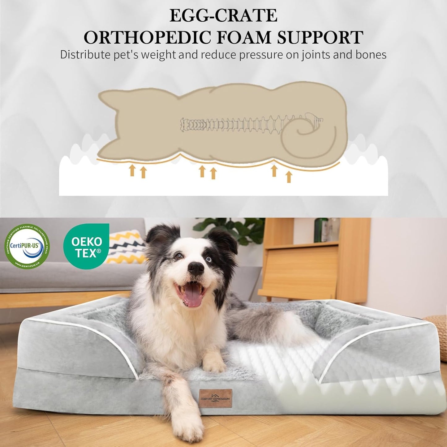 Comfort Expression Small Dog Beds Waterproof Orthopedic Foam Dog Sofa Beds for Small Dogs Comfy Pet Bed with Washable Removable Cover & Non-Slip Bottom(X-Small,Grey White)