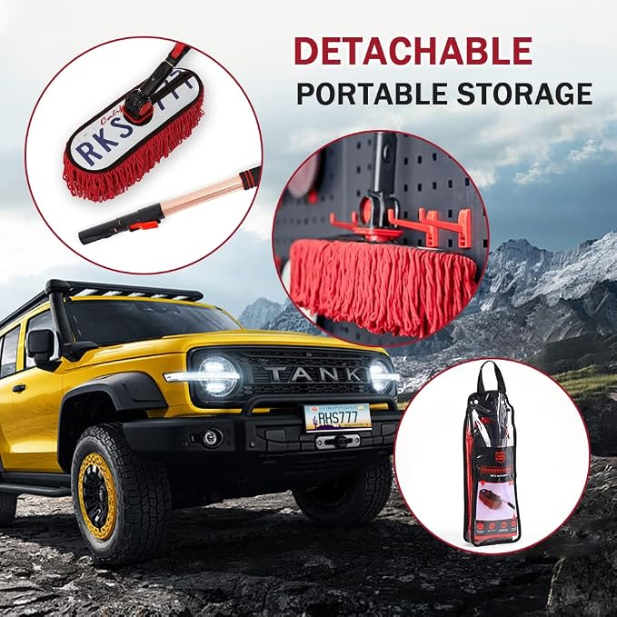 Auto Duster Extendable Handle, Car Exterior Scratch Free, Car Brush Kit for Truck SUV RV Motorcycle, Cleaning No Lint (CA Designer License Plate) - Gifts for Men Women