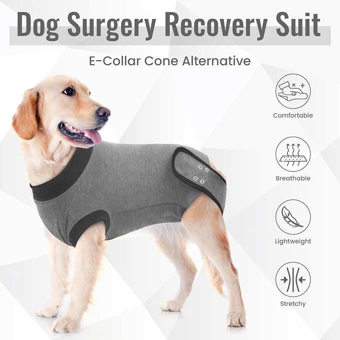IDOMIK Dog Recovery Suit for Female Spay - Adjustable Anti-Licking Dog Post Surgery Onesie, Male Female Dog Neuter Spay Suits, Soft Abdominal Wound Bandage & E-Collar Cone Alternative