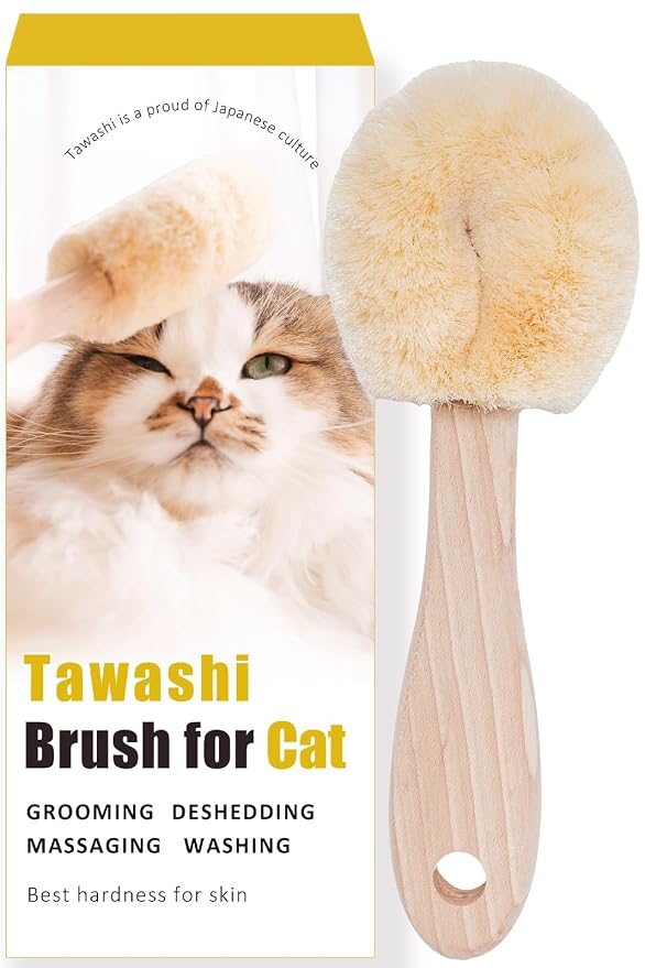 Wablade Cat Brush 7.9 Inch, Gentle Grooming Brush for Sensitive Cats & Kittens – Soft Grooming & Massage, Gently Removes Loose Surface Fur (Not a Deshedding Tool), Sisal, Made in Japan (Type-B)