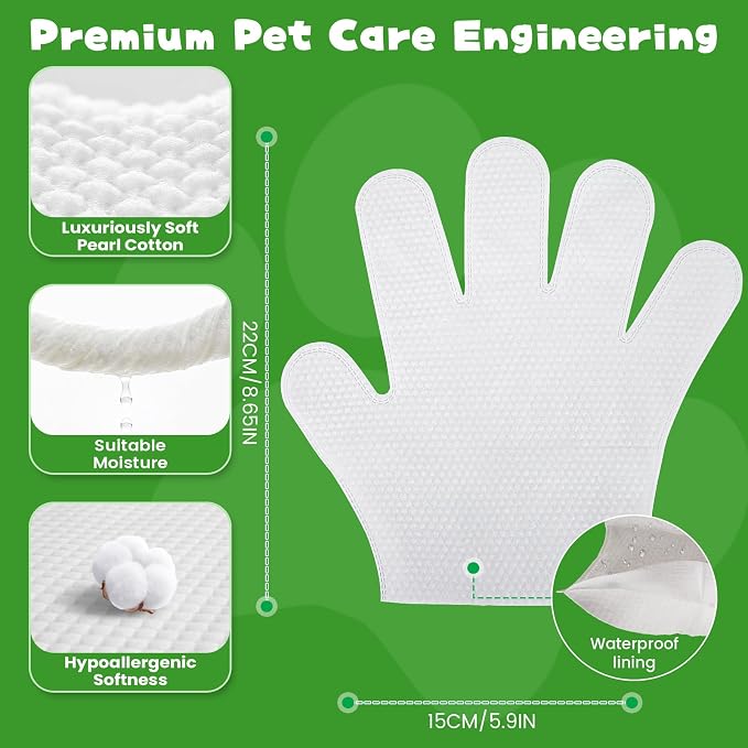 Pet Glove Wipes for Dogs and Cats, 20 Individually Wrapped Packs pet wipes, wash gloves Safe for Sensitive Skin, Quick Deodorizing, Loose Hair Removal, Full Body Grooming for Fur, Paws, Eyes & Ears