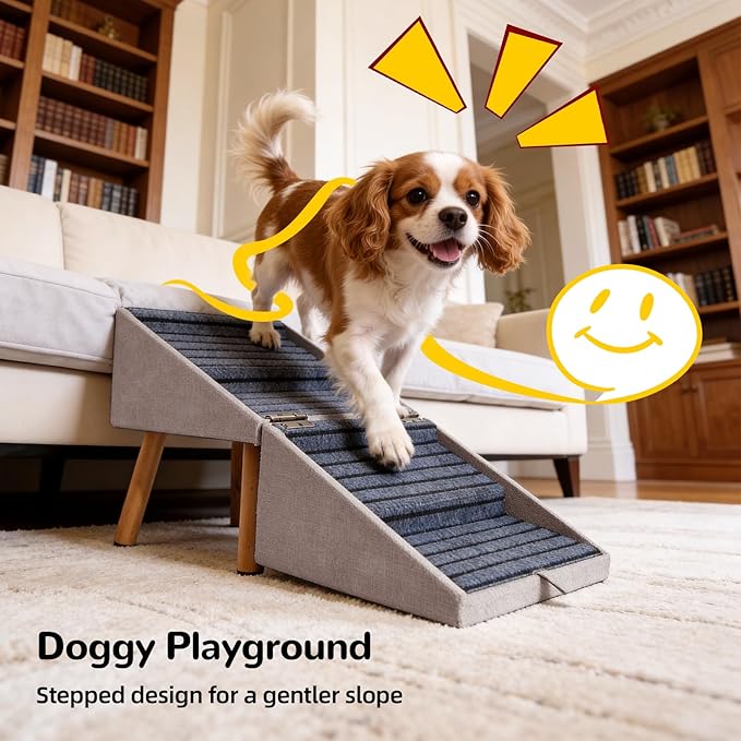 Dog ramp for Small Dogs, 2-in-1 Pet Steps & Ottoman - Foldable Dog ramp for Couch, Non-Slip Wooden Pet ramp for Puppy Senior Injured Dogs (Light Brown, XL(17.13H))