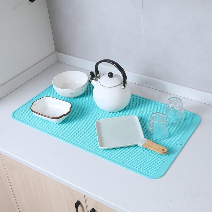 MicoYang Silicone Dish Drying Mat for Multiple Usage,Easy clean,Eco-friendly,Heat-resistant Silicone Mat for Kitchen Counter or Sink,Refrigerator or Drawer Liner Mint 4XL 32 inches x 18 inches