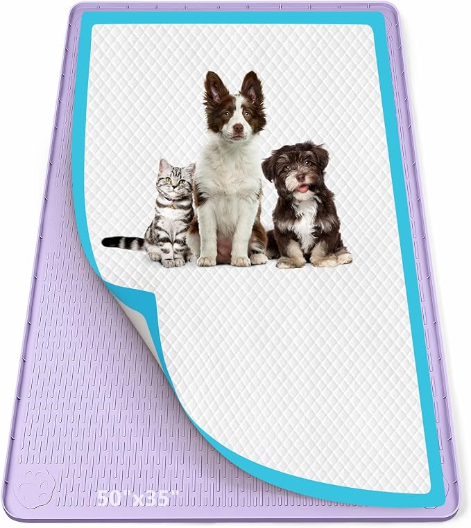 Pee Pad Holder for Dogs, 50" x 35" Silicone Pee Tray Mat Leak-Proof, High Edge, No Spill Pet Pad Holder for Puppy, Cat, Rabbit, Training Pads for Floor Protection, No Pee Pads (Purple)