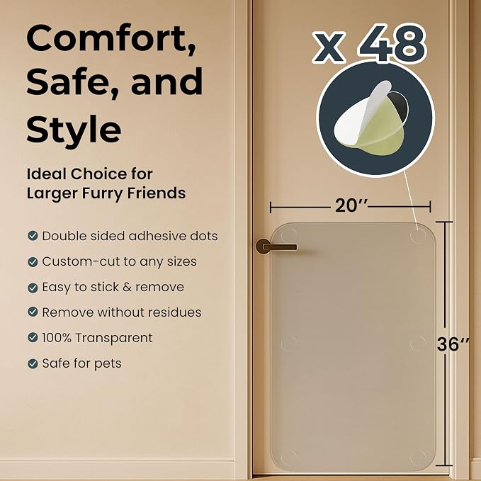 Dog Scratch Protectors for Doors 2-Pack 36 x 20’’ Clear Cat Scratching Guard Protection Easy Install on Wall Window Glass Screen & Sliding Doors Furniture Indoor/Outdoor