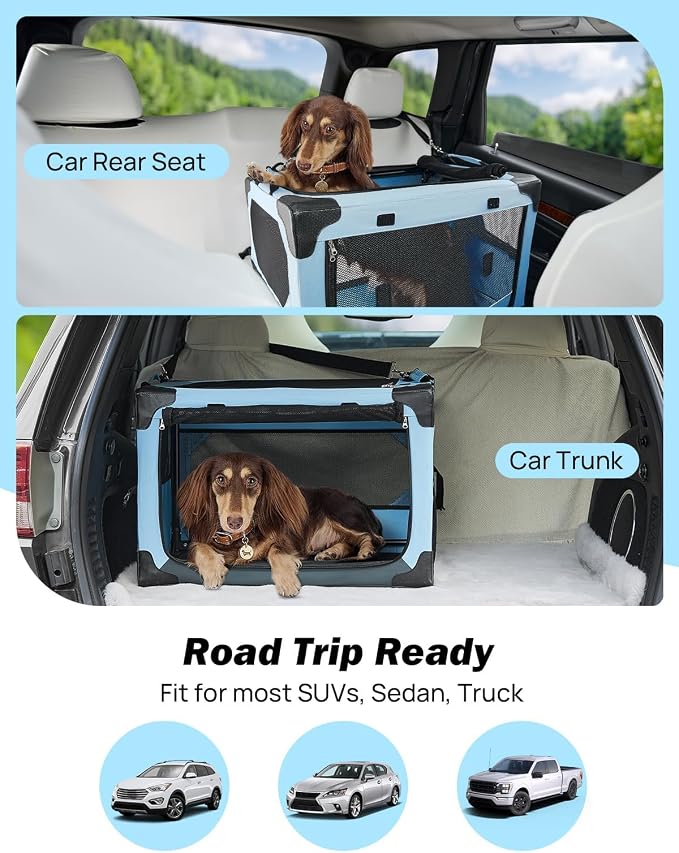 JOYTUTUS 20 Inch Collapsible Dog Crate, Steel Frame 8-Bar Foldable Soft Kennel, Portable Travel Crate for Puppy & Small Dog Up to 13lbs, Oxford Cat Carrier for Car Indoor Outdoor