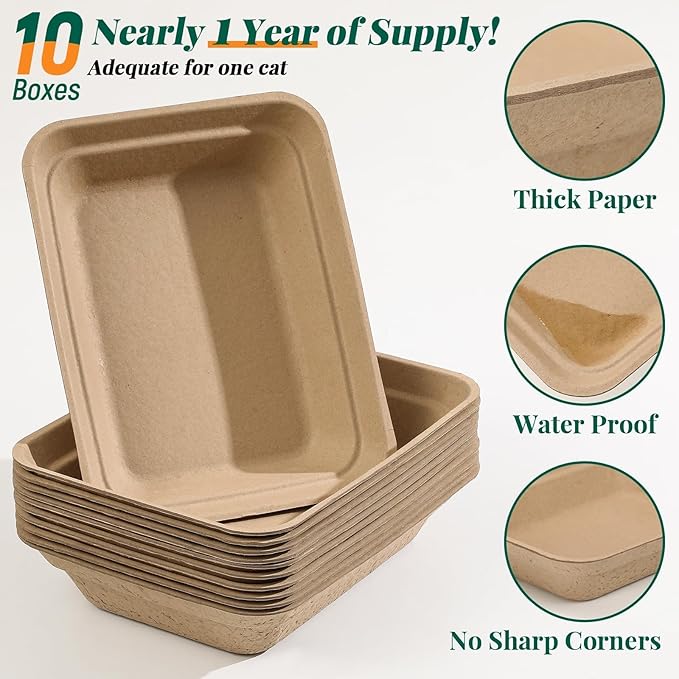 10 Count - Disposable Litter Box for Kitty Cats, Thick & Leak-Proof, Eco-Friendly Travel & Home Litter Pan, No-Scrub for Cats