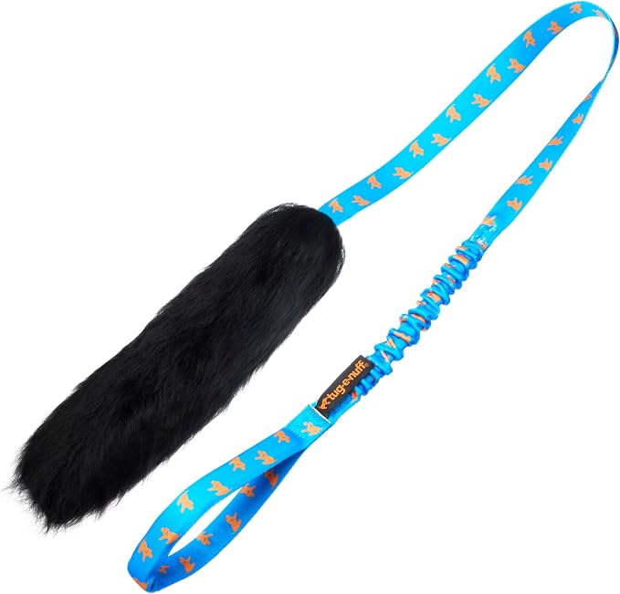 Tug-E-Nuff | Sheepskin Bungee Chaser Dog Tuy Toy for Reaching Recall (Royal Blue Pattern)