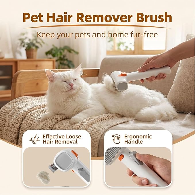 2-in-1 Pet Self-Detangling & Grooming Comb - Cats & Dog Dematting Brush & Undercoat Rake, Pet Hair Removal Comb for Long or Short Hair, Removes Mats, Tangles & Loose Fur