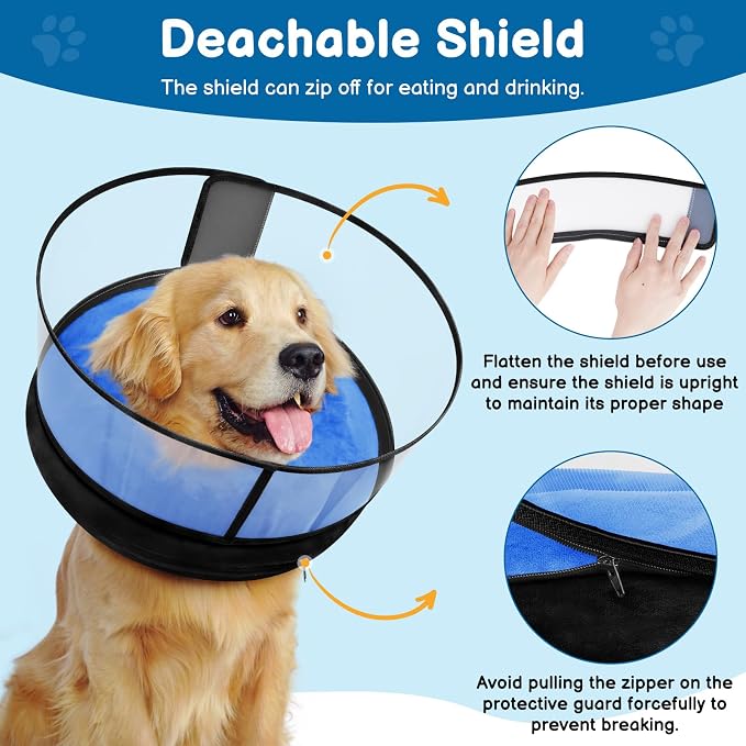 BARKLESS Dog Donut Collar, 2-in-1 Inflatable Dog Collars for After Surgery to Stop Licking Wounds, Patented Protective Donut Cone with High Shield for Small and Medium Pets (Blue, M+)