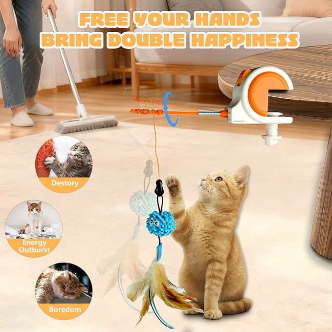 Interactive Cat Toys for Indoor Cats Automatic Electric Flying Bird Feather Wand Toy, Best Kitten & Adult Cat Enrichment Stimulation Toy Hanging Electric Kitty Toys for Bored Cats