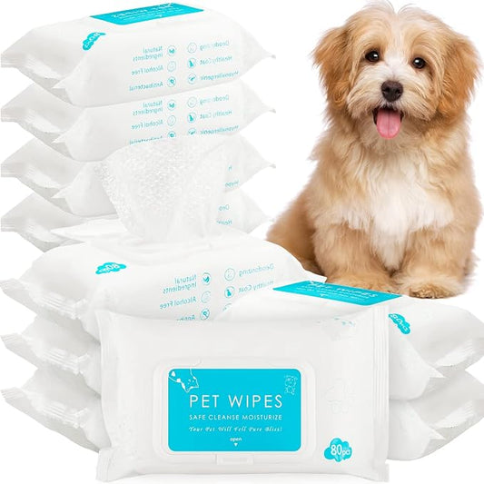 Treela 10 Packs of 800 Dog Wipes Pet Wipes Cat Grooming Supplies for Paws, Butt, Ear, Skin, Body Bath Cleaning Stain Odor Remover, Home or Travel Use(Unscented)