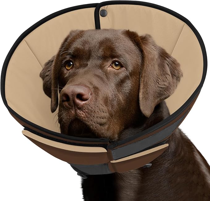 Queenmore Dog Cones for Large Dogs, Soft Dog Cone for Large Breeds, Cone for Dogs After Surgery, Adjustable Elizabethan Collar for Pet to Prevent Licking Wounds, Brown L