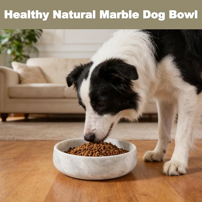 Karibiber Grey Marble Dog Bowl, 6lbs Non-Slip,Non-Tipping Heavy Dogs Food Bowl, Large Dog Dish, Weighted Food and Water Bowls for Large Dogs, Natural Marble, Easy to Clean, Holds 6 Cups
