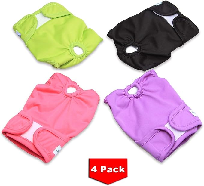 Teamoy 4pcs Washable Female Dog Diapers, Reusable Doggie Diaper Wraps for Female Dogs, Super-Absorbent and Comfortable, Medium