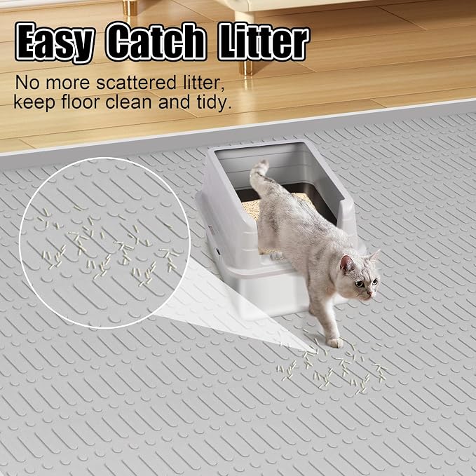 Silicone Cat Litter Mat, 47" x 35" Extra Large Litter Trapping Mat for Litter Box, Leak-Proof, Non-Slip, Kitty Litter Mats with Soft Texture for Floor, Keeping The Floor Clean (Light Grey)