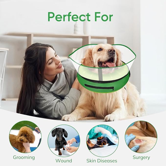 Supet Raised Inflatable Dog Cone After Surgery - Adjustable Recovery Donut Collar with Removable Shield to Stop Licking Wounds & Protect Stitches - Soft Dog Cone Alternative for Small Dogs (Kiwi,S)