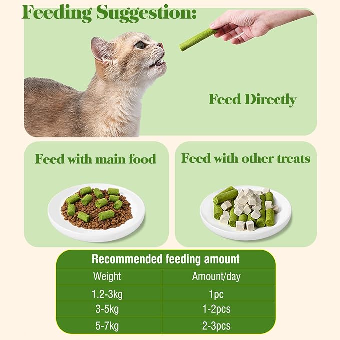 30g Cat Grass Sticks, Freeze Dried Cats Grass Teething Stick, Edible Cat Chew Toy for Teeth Cleaning Dental Health and Hairball Removal