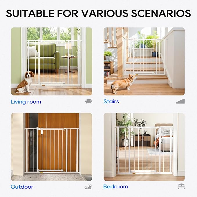 FDW 36” Tall Adjustable Dog Gate for Doorways & Stairs Walk-Through Metal Indoor Safety Gate, Fits 28.5”-39.7” Wide Openings, White
