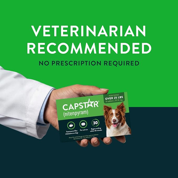 Capstar for Dogs (nitenpyram), Fast-Acting Oral Flea Treatment for Dogs Over 25+ lbs, Vet-Recommended Flea Medication Tablets Start Killing in 30 Minutes, 6 Doses