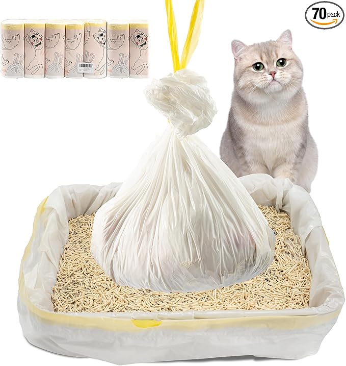 70 Count Litter Box Liners Jumbo 36" x 18" Tear Resistant Cat Litter Bags Liners 2.5MIL Thicken Drawstring Durable Cat Pan Liners Extra Large Kitty Litter Box Bag Disposable Pet litter Bags