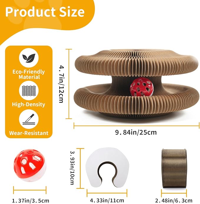 Magic Organ Cat Toy, Foldable & Reversible Infinity Style Cat Scratching Board Toy by Recycled Cardboard, Durable Interactive Cat Toys for Indoor Cats, 1 Pack