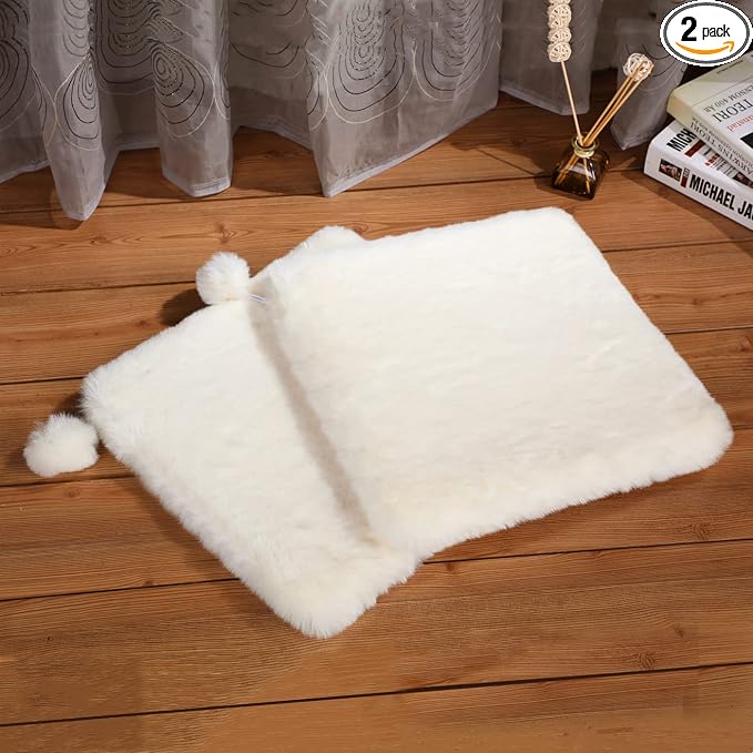 SHENGOCASE Pet Bed Cushion Pad, 12 x 12 inches, Square Faux Rabbit Fur, 2-Pack, Cat Tree Tower Replacement Mat