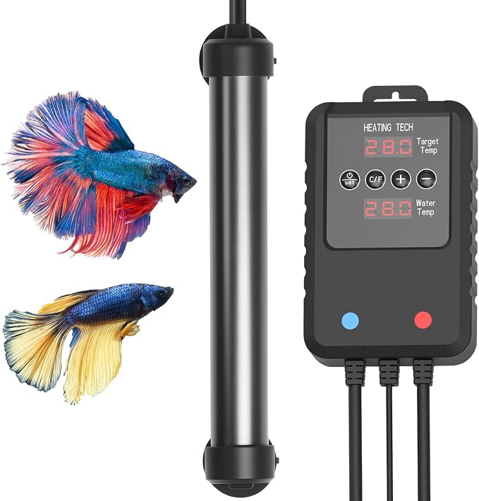 Aquarium Heater 100W for 10-20 Gallon Tanks, Submersible Fish Tank Heater with External Digital Temperature Controller, Adjustable Thermostat, Overheat and Dry-Run Protection