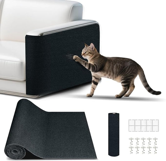 Cat Scratch Mat, Self-Adhesive Trimmable cat Scratch Furniture Protector for Couch, cat Scratch pad，cat Tree，DIY Climbing Carpet for Cat Tower Replacement Pads (Black, 39.4" x 15.8")