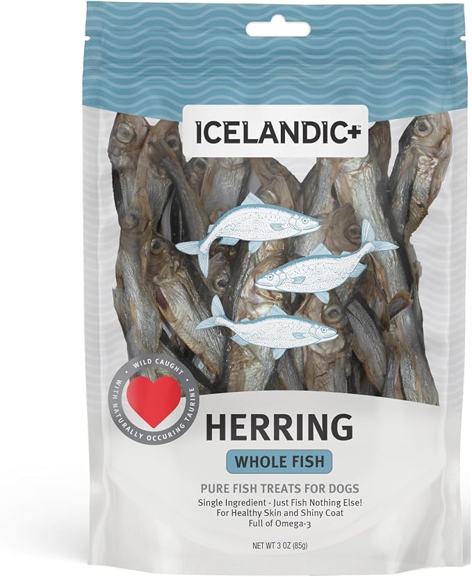 Icelandic+ Whole Fish Herring - 3oz Bag - Dog Treats, Pure Wild-Caught Air-Dried Fish, Single Ingredient Snack, Pet Chew, Just The Fish Nothing Else
