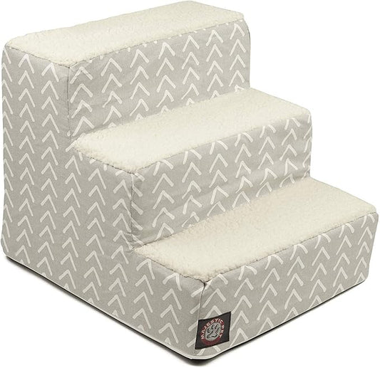Majestic Pet 3 Step Portable Dog Stairs for Small Dogs to get on Bed Supports 250 lbs or Less – Dog Steps for High Bed with Machine Washable Cover –Pet Stairs for Cats Boho Arrow Light Gray
