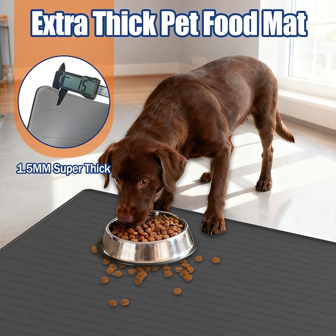 48"x32" Extra Large Pet Food Mat, 1.5MM Super Thick Silicone Dog Mats for Food and Water, XXXL Nonslip Pet Feeding Mats for Floors,Dog Cat Bowl Mat with Raised Edges, Black