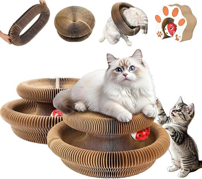 2PC Kitty Curls Cat Toy,Magic Organ Cat Toy,Cat Scratcher for Grinding Claw Cardboard Cat Toys,Interactive Scratch Pad with Toy Ball