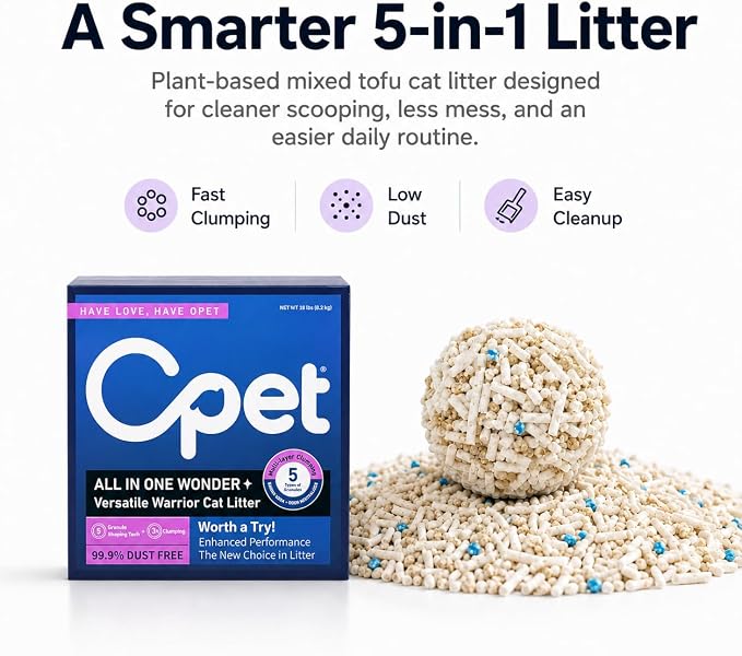OPET Mixed Tofu Bentonite Multi-Cat Cat Litter, Strong Fast Clumping Kitty Litter, 99.9% Dust Free & Low Tracking, High Absorbent & Odor Control, Natural Pet Litter (18lb, Fresh)